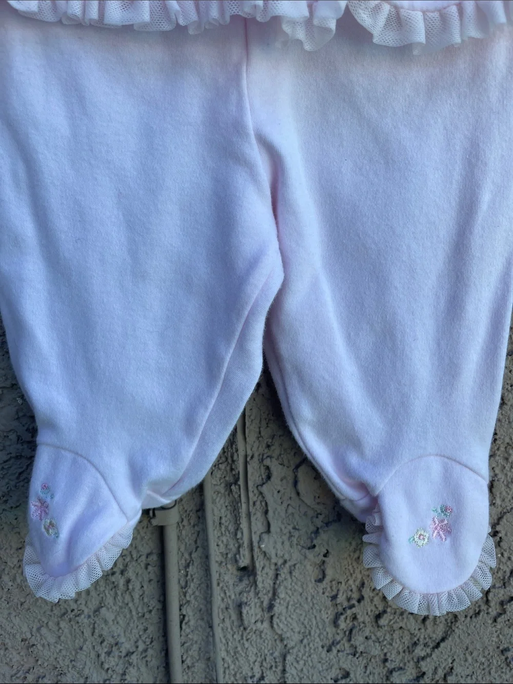 Vintage Soft Pink Baby Two-Piece Butterfly Floral Sz 0/3M Embroidery